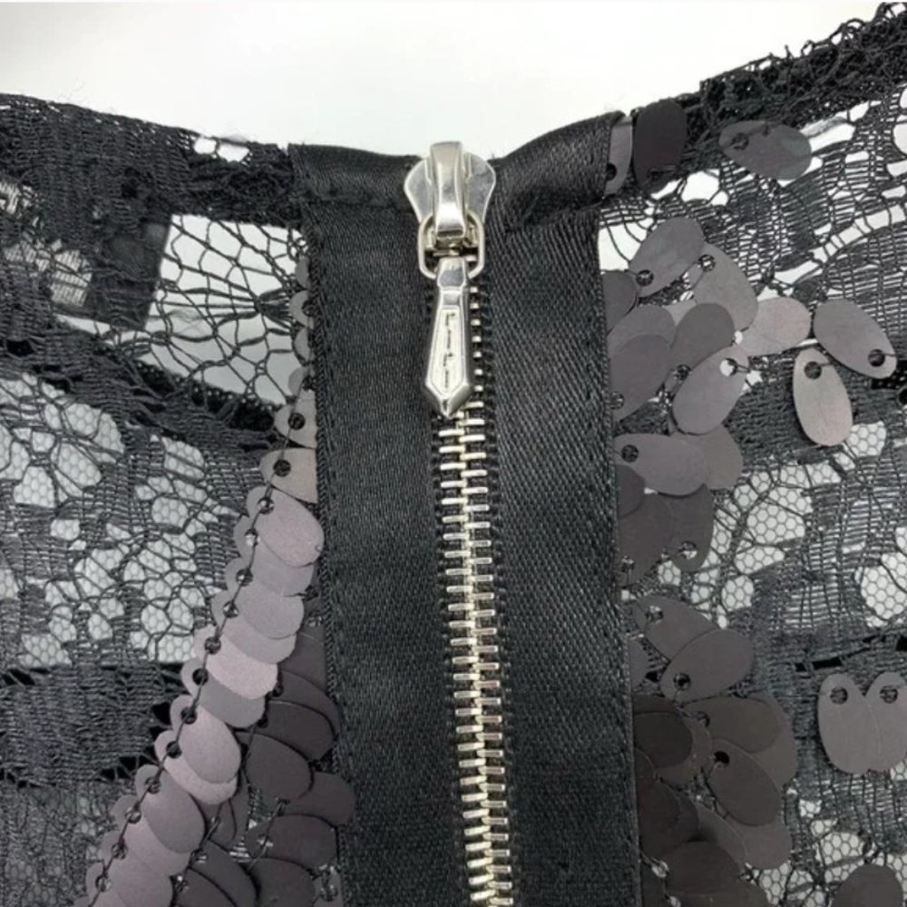 ANNE FONTAINE BLACK SEQUIN MESH PAMILA DRESS WITH EXPOSED BACK ZIPPER LINED, 38 - Picture 7 of 8